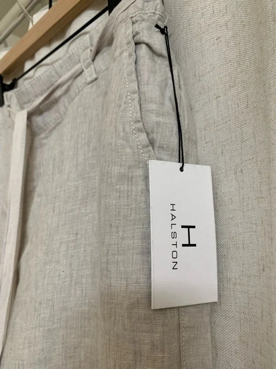 Halston 100% Linen New Wide Leg Flowy Pants Cream Ivory New Large - Picture 5 of 7